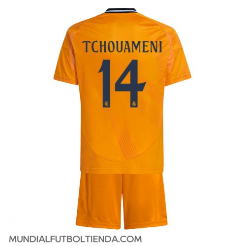 Camiseta Real Madrid Aurelien Tchouameni #14 Segunda Equipación Replica 2024-25 para niños mangas cortas (+ Pantalones cortos)